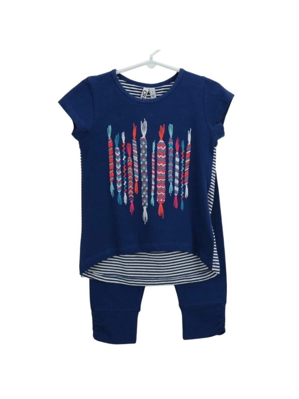 Girls 2-Piece Size 4 Top & Legging Set With Friendship Bracelet Print & Stripes